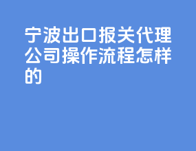 宁波出口报关代理公司，操作流程怎样的？